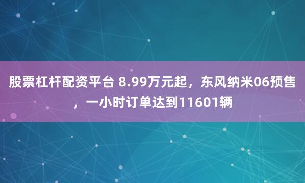 股票杠杆配资平台 8.99万元起，东风纳米06预售，一小时订单达到11601辆